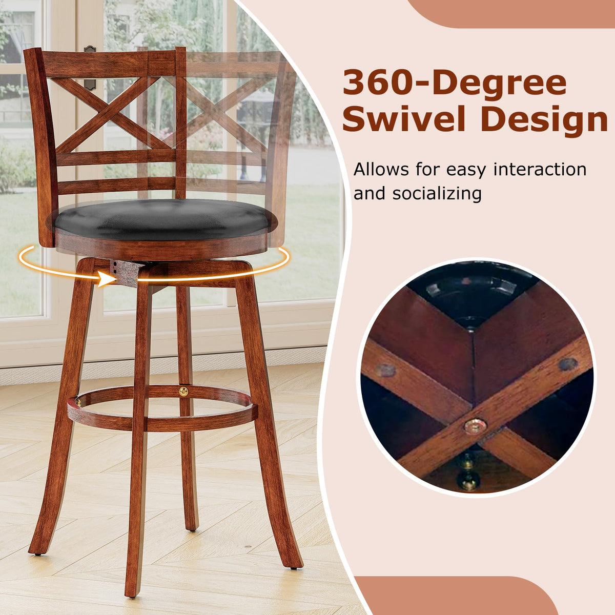 Goflame 30.5 Inch Bar Height Chairs Stools Set of 2/4 with PU Faux Leather Upholstered Seat