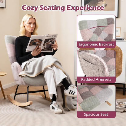 Goflame Rocking Chair Nursery Teddy Upholstered Glider Rocker w/Ergonomic High Backrest