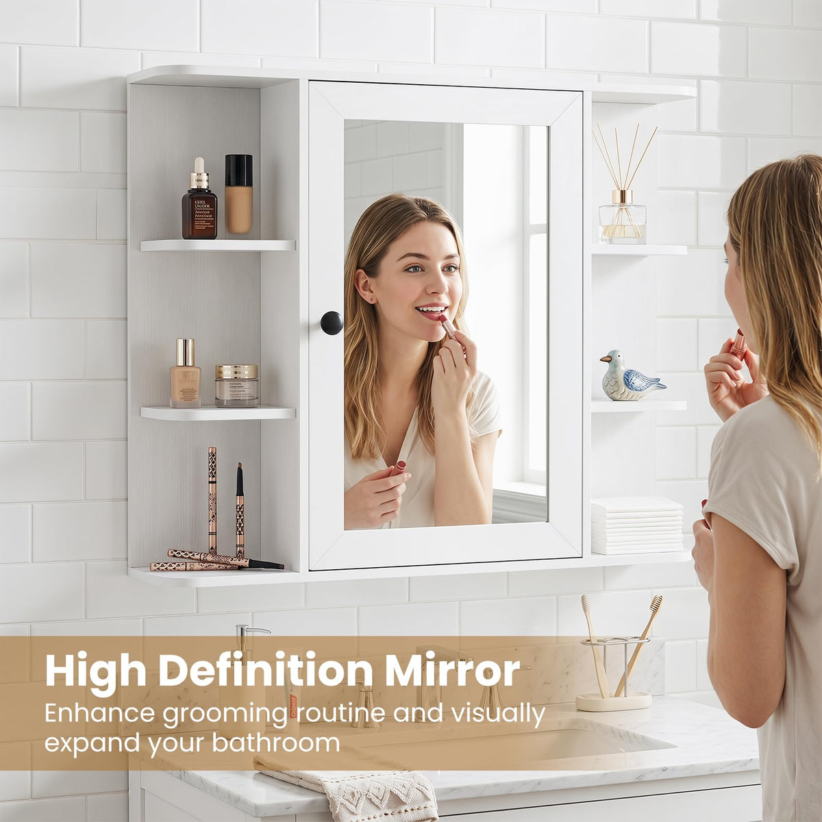 Goflame Wall Mounted Bathroom Medicine Cabinet with Mirror & Shelves