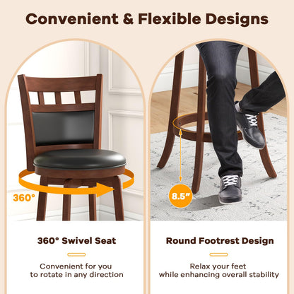 Goflame Wood Bar Stools Set, 31" Swivel Bar Height Barstools w/Back, Rubber Wood Frame