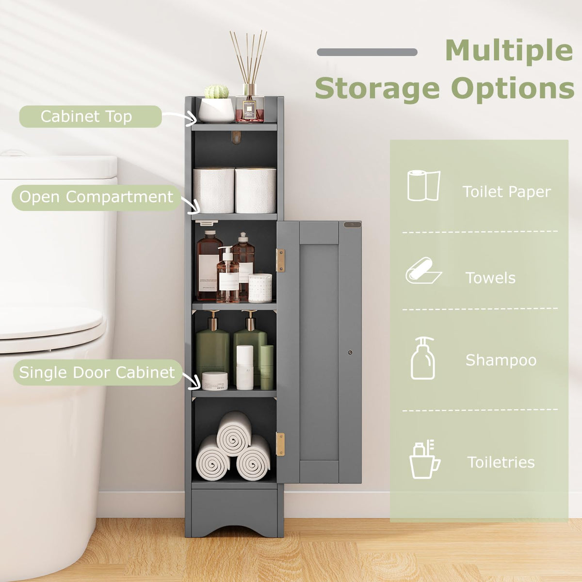 Goflame Small Bathroom Storage Cabinet Corner Floor Cabinet with Door & Adjustable Shelves