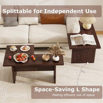 Goflame L-Shaped Coffee Table Set of 2 Modular Nesting Center Table with Grain Finish