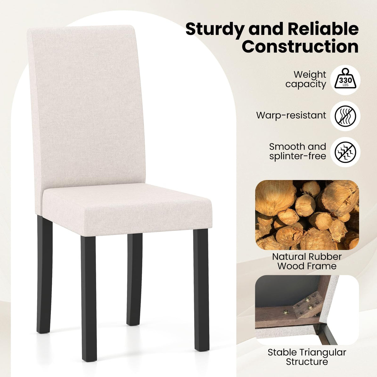 Goflame Upholstered Dining Chair Set of 2/4 Mid Century Modern Fabric Kitchen Chairs with Thick Padded Seat