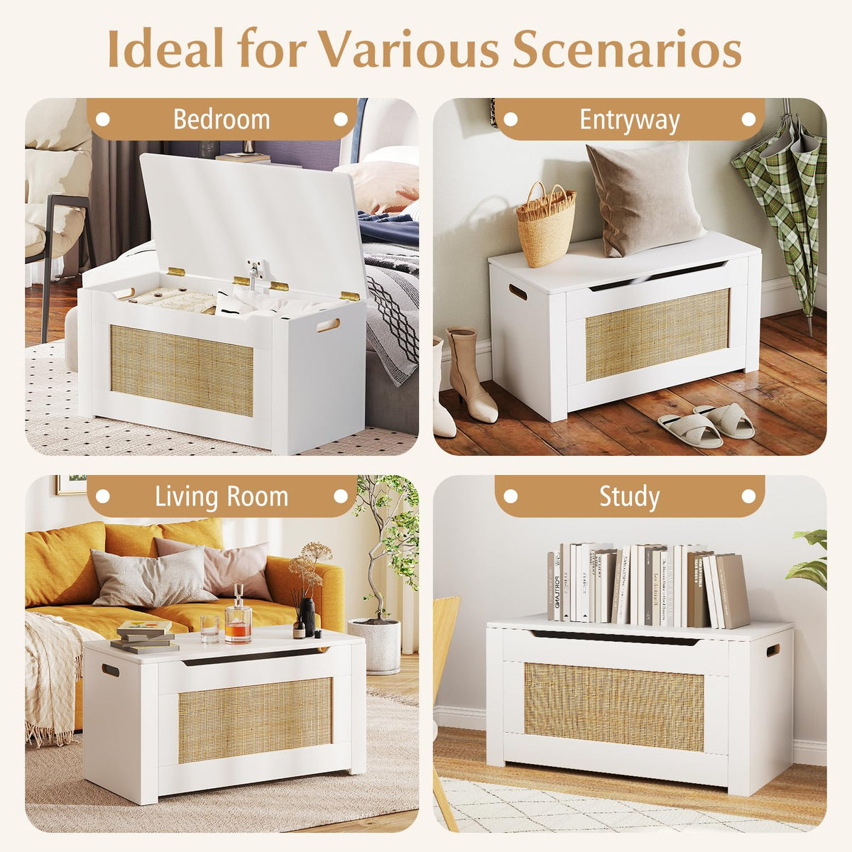 Goflame Rattan Storage Bench with Flip Top Lid & Safety Hinge