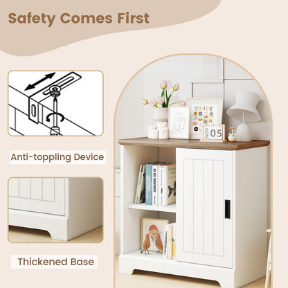 Goflame Small Sideboard Buffet Cabinet Farmhouse Kitchen Storage Cabinet with Fluted Sliding Door