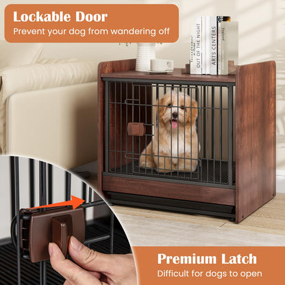 Goflame Dog Crate End Table - Wooden Dog Kennel Furniture with Removable Pull-Out Tray