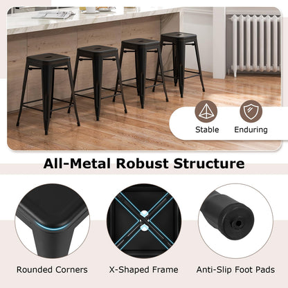 Goflame Metal Backless Bar Stools Set of 4, 24" Industrial Counter Height Bar Stools w/Cut-Out Handle, Footrest