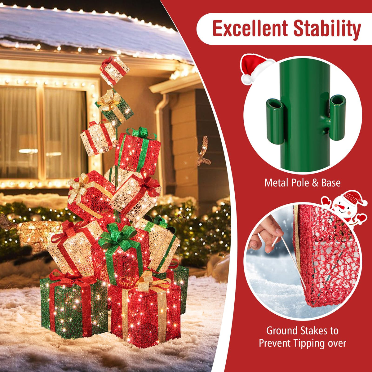 Goflame 15 Pieces Stackable Pre-lit Lighted Boxes Tower w/ 450 Warm White Lights