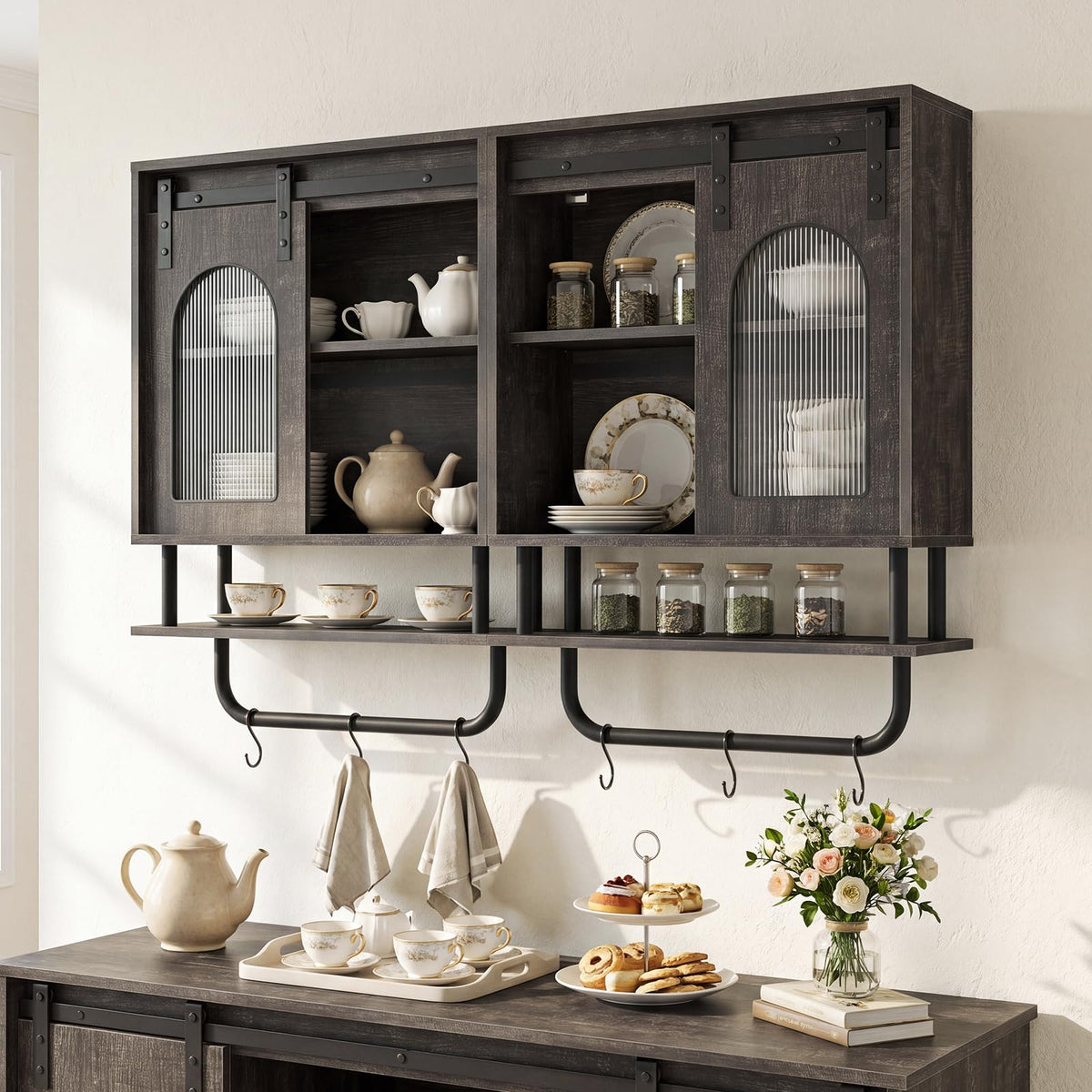 Goflame Bathroom Wall Cabinet with Sliding Barn Door