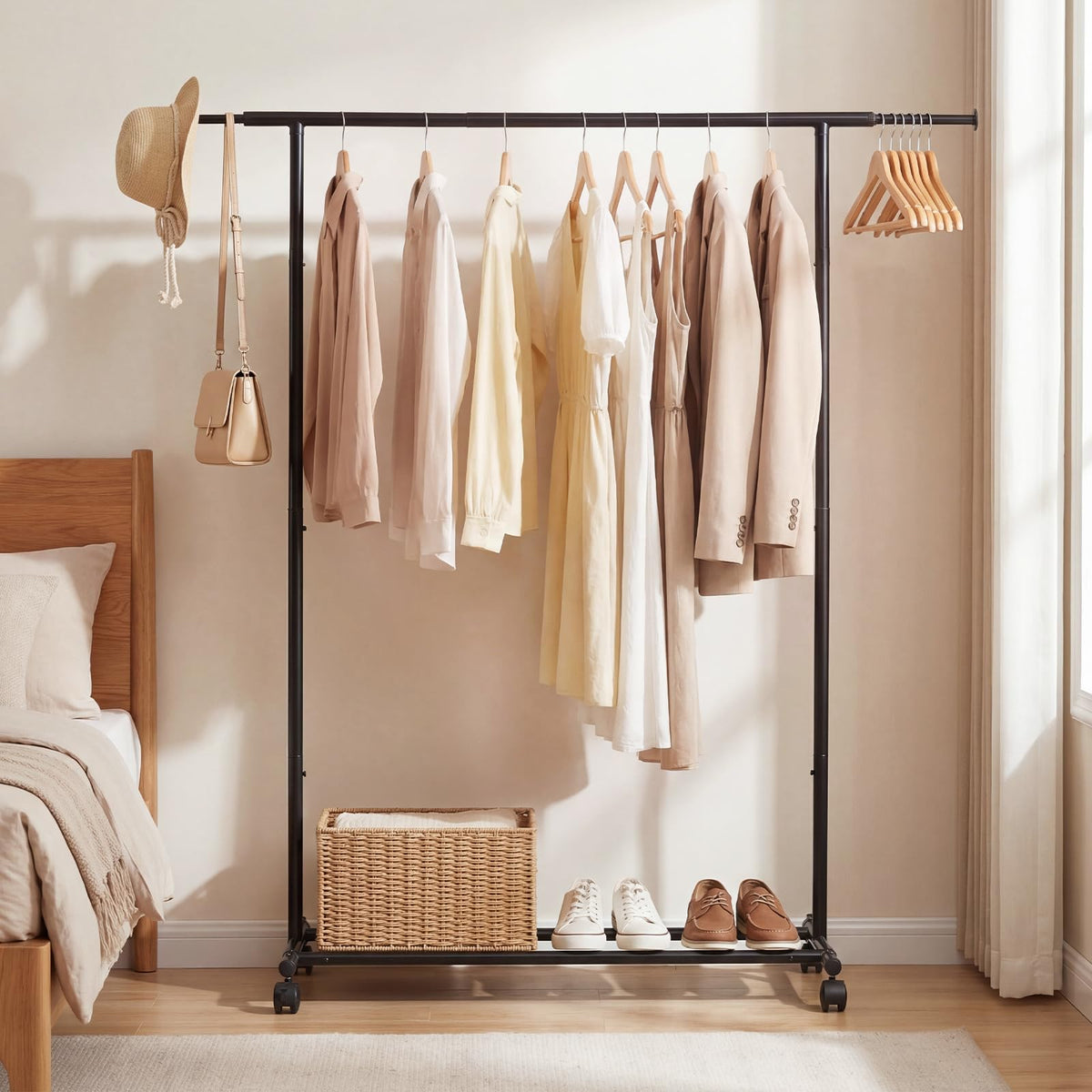 Goflame Extendable Heavy-Duty Rolling Clothing Rack with Wheels