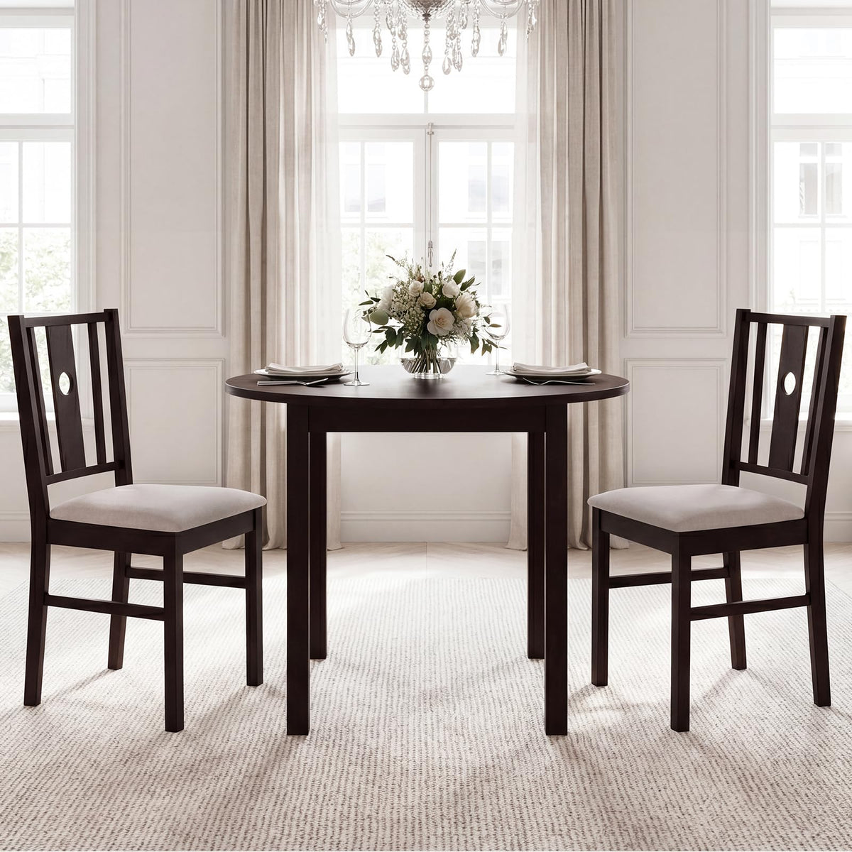 Goflame Wood Dining Chairs w/Fabric Padded Seat & Slatted Curved Back (2/4)