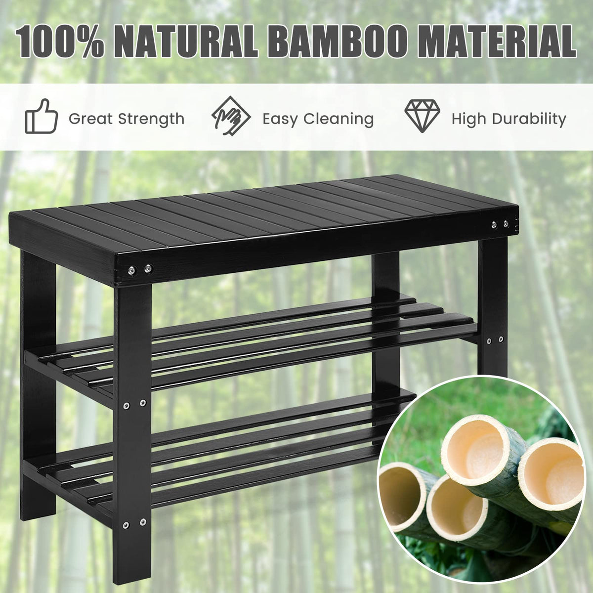 Goflame Entryway Shoe Bench, Bamboo Shoe Shelf Organizer Holds up to 6 Pairs