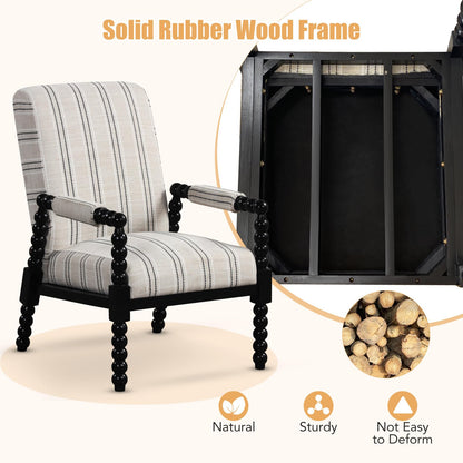 Goflame Mid Century Modern Spindle Accent Chair Set of 1/2, Upholstered Armchair w/Rubber Wood Frame