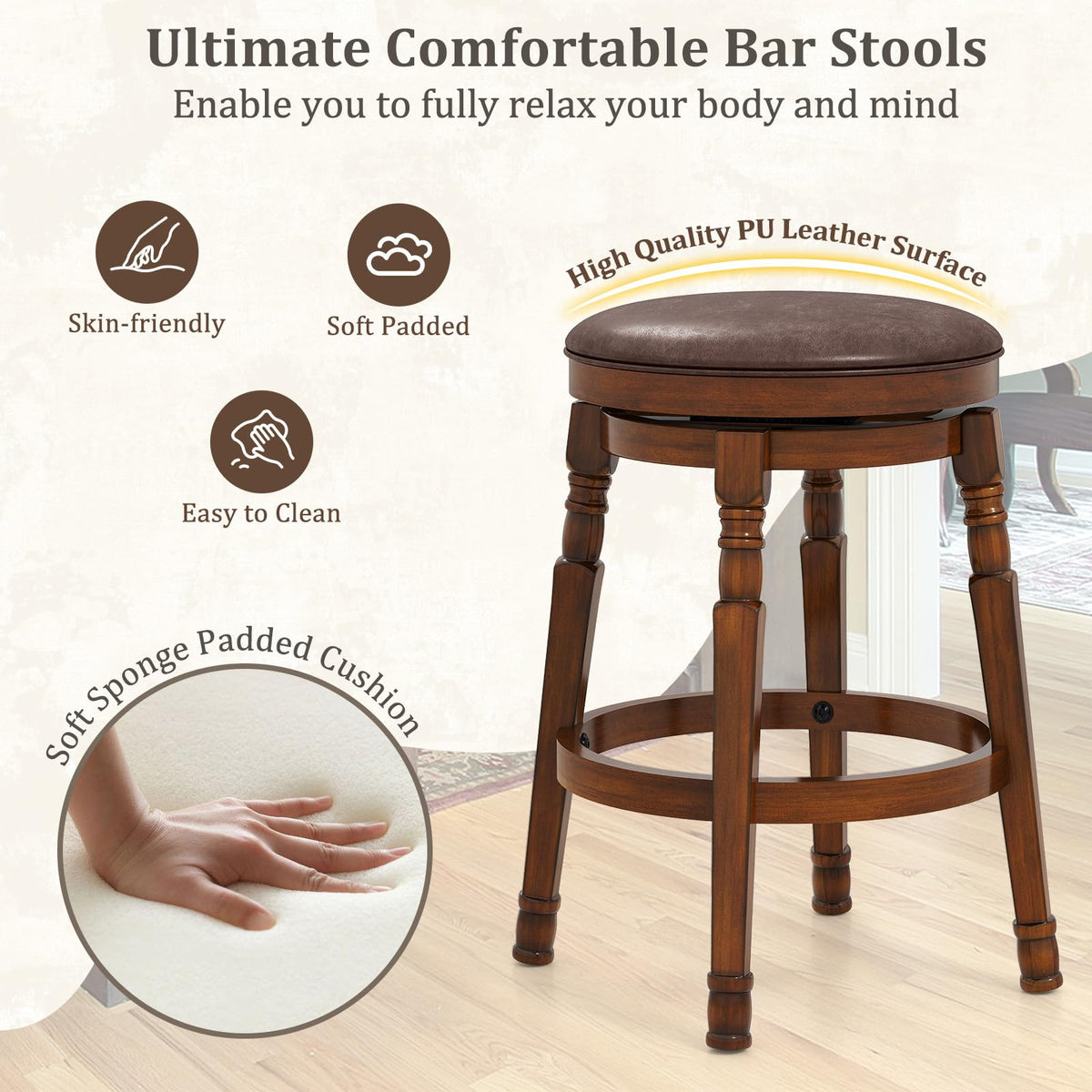 Goflame Swivel Bar Stools Set with Faux Leather Padded Seat