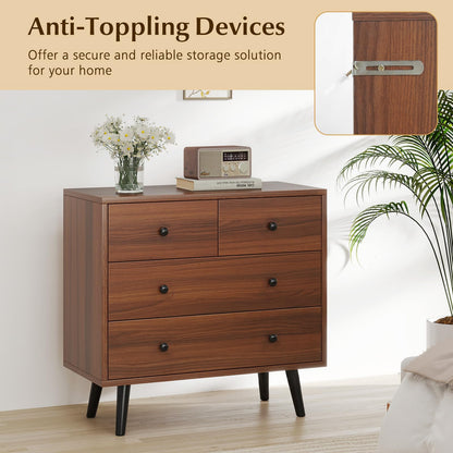 Goflame 4-Drawers Dresser for Bedroom | Wide Wooden Chest Drawers with Anti-Toppling Devices