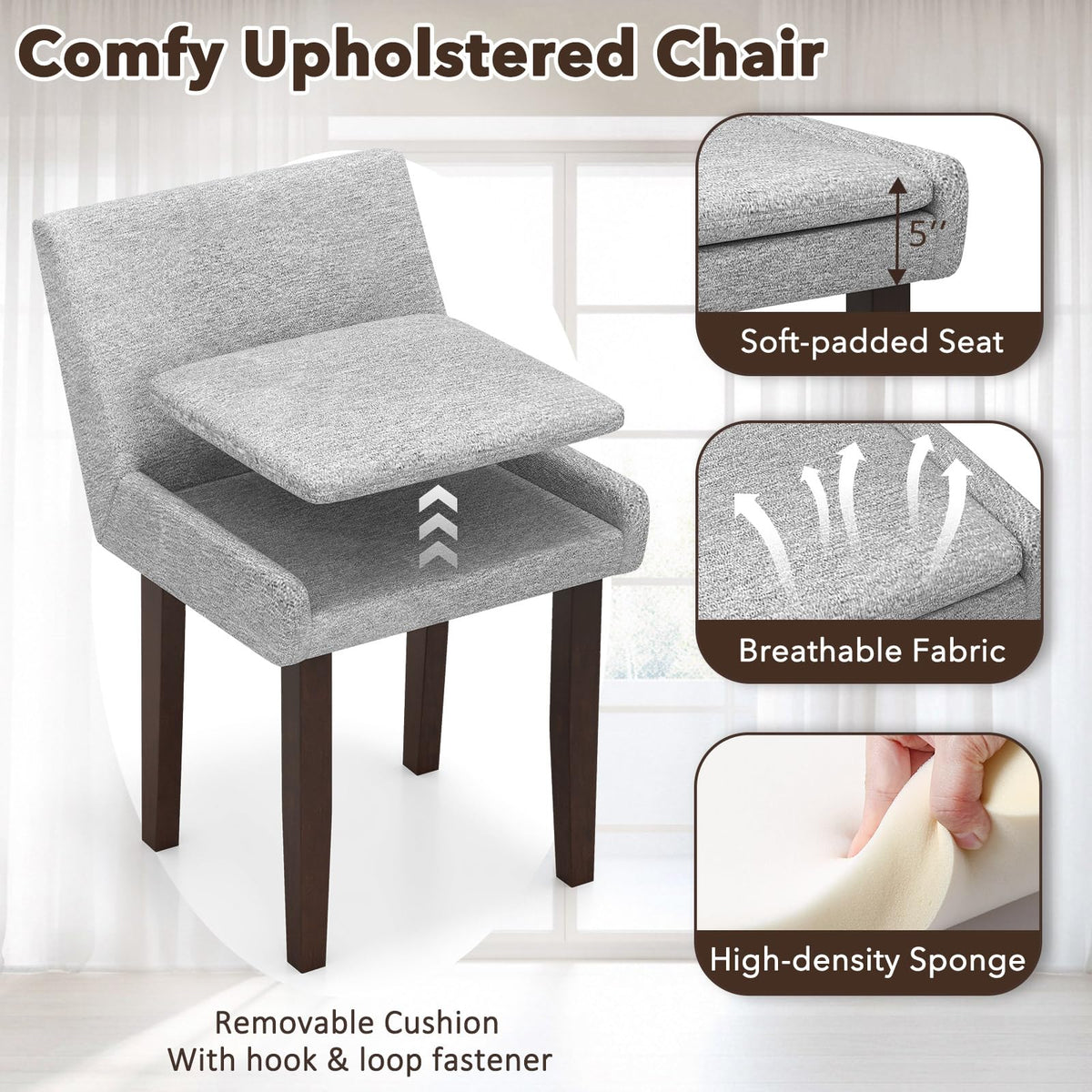 Goflame Linen Upholstered Accent Chairs w/Mid Back & Cushioned Seat