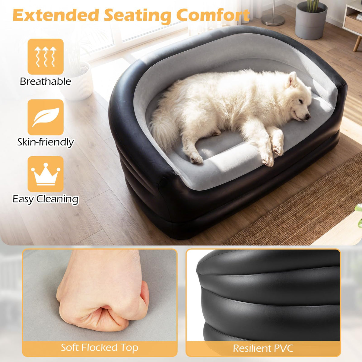 Goflame Inflatable Loveseat Couch Portable & Foldable 2-Seater Air Sofa(1/2)