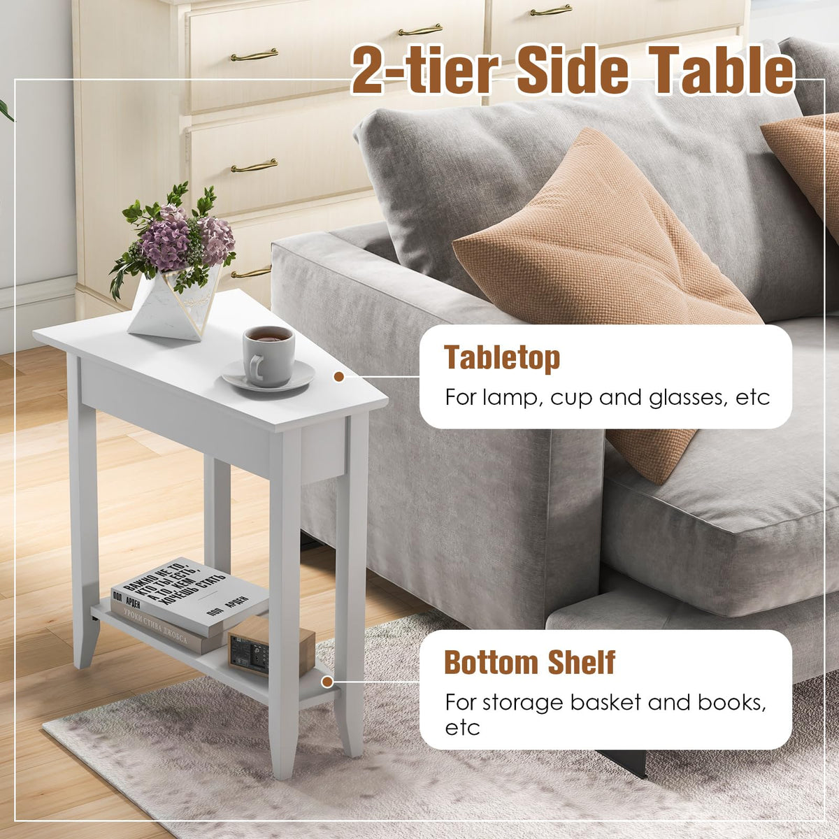 Triangle Side Table with Storage Shelf - Goflame