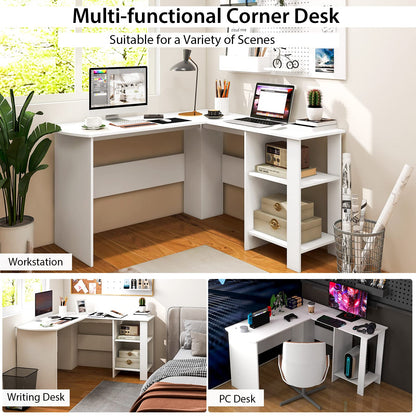 Goflame L Shaped Computer Desk, 51" Large Corner Desk with 2 Cable Holes & 2 Storage Shelves, White