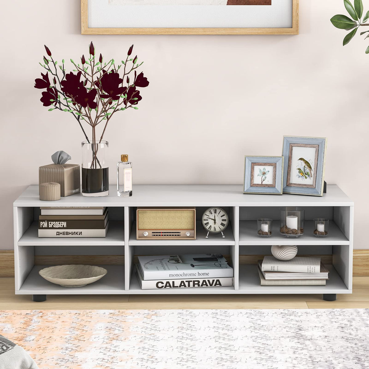 Goflame TV Stand with Cube Storage - TV Console Cabinet w/ 6 Open Compartments