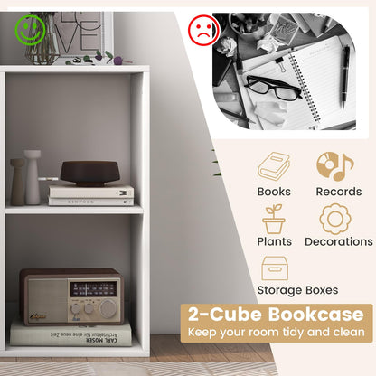 Goflame 2-Cube Bookcase, White Cubby Bookshelf w/Back Guardrail & Anti-Tipping Kits