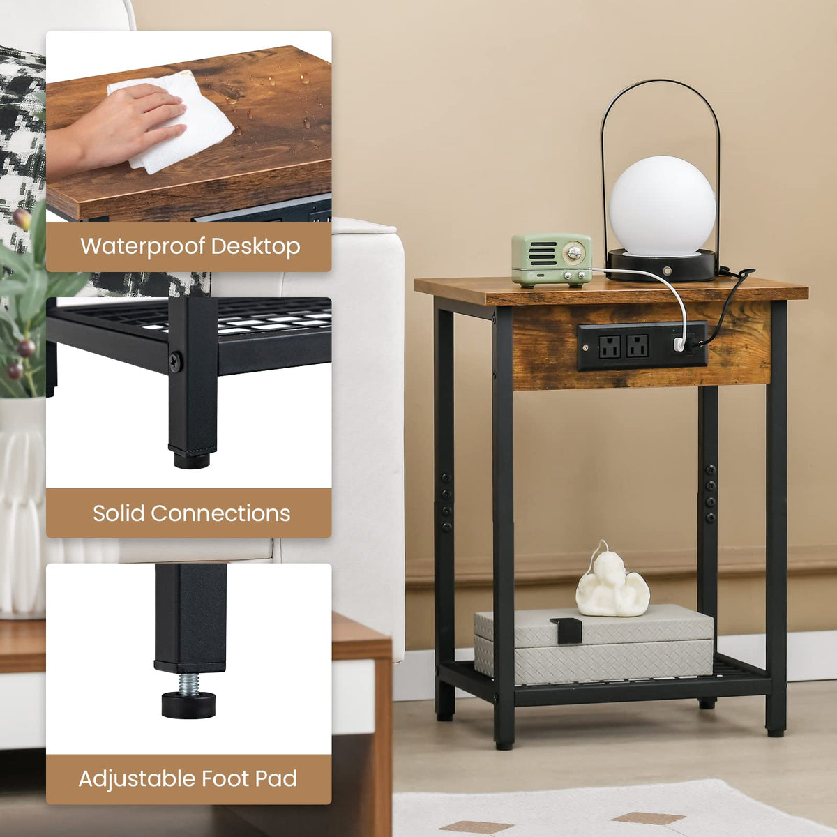 Goflame Nightstand Set of 2 with Charging Station