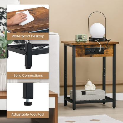 Goflame Nightstand Set of 2 with Charging Station