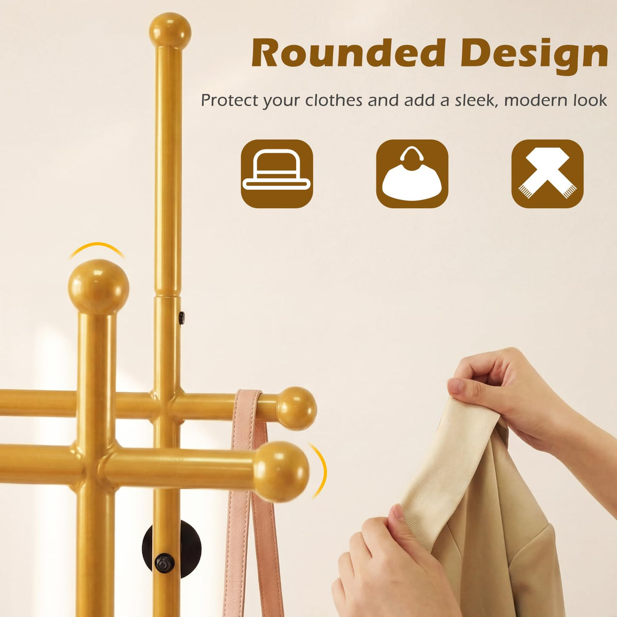 Goflame Double Rod Freestanding Clothes Rack with 5 Coat Hooks
