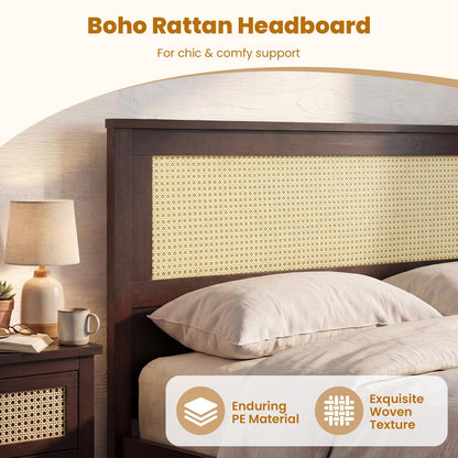 Goflame Full/Twin Size Rattan Bed Frame with 2 Storage Drawers