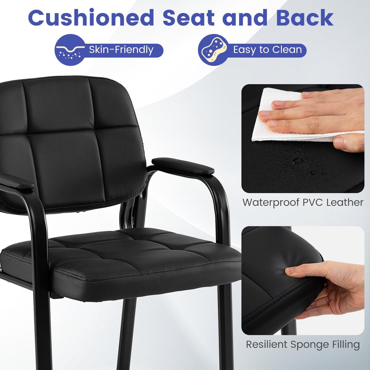 Goflame Leather Office Reception Chairs with Padded Armrests