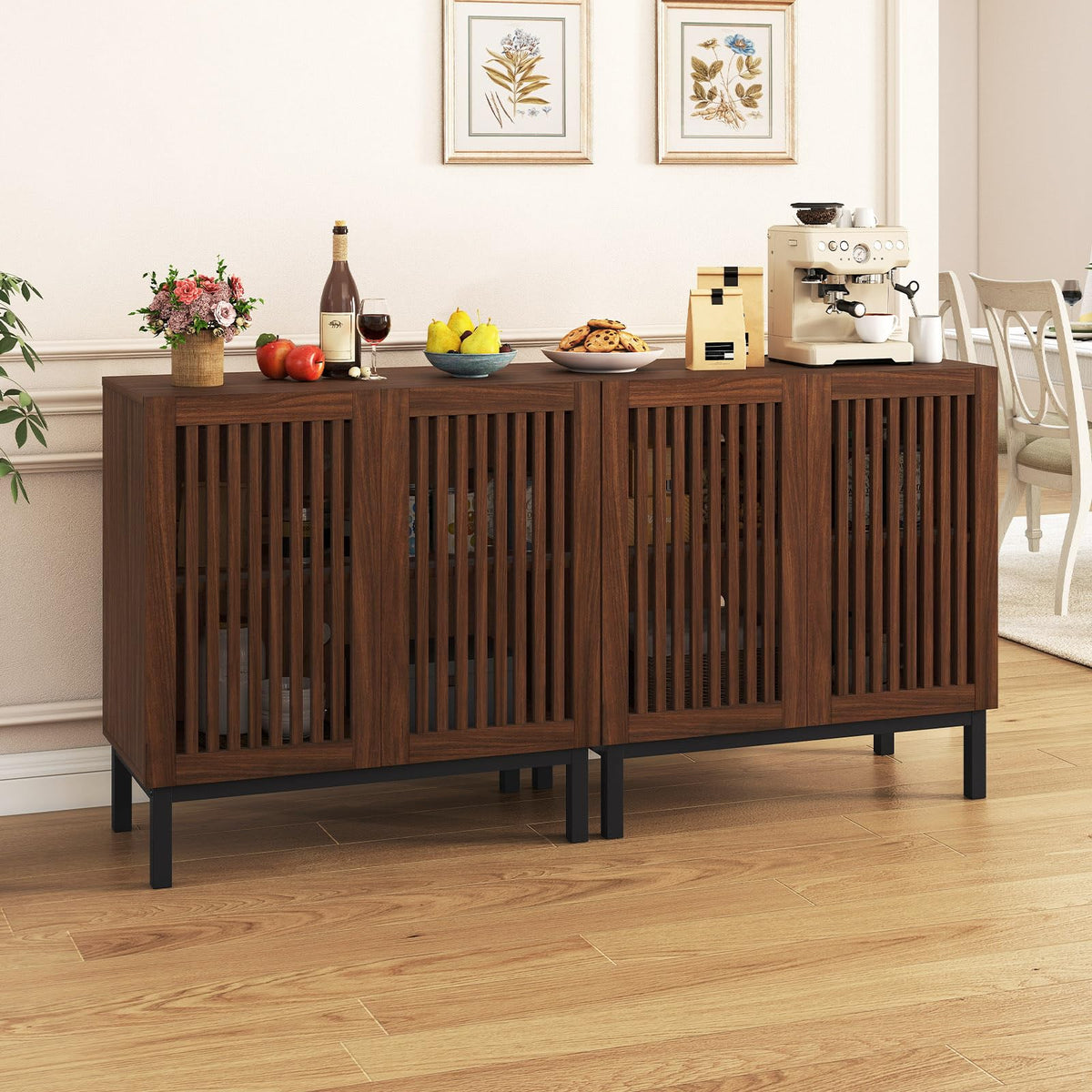 Goflame Sideboard Buffet Cabinet | 32" Farmhouse Coffee Bar with Slatted Doors