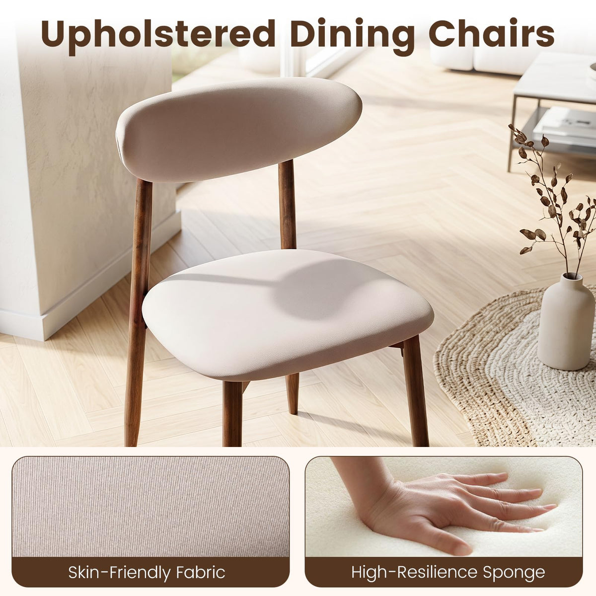 Goflame Modern Upholstered Wooden Dining Chairs with Fabric Padded Seat (2/4)