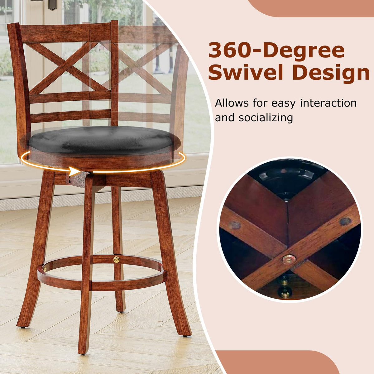 Goflame 25 Inch Swivel Bar Stools Set of 2/4 with PU Faux Leather Upholstered Seat
