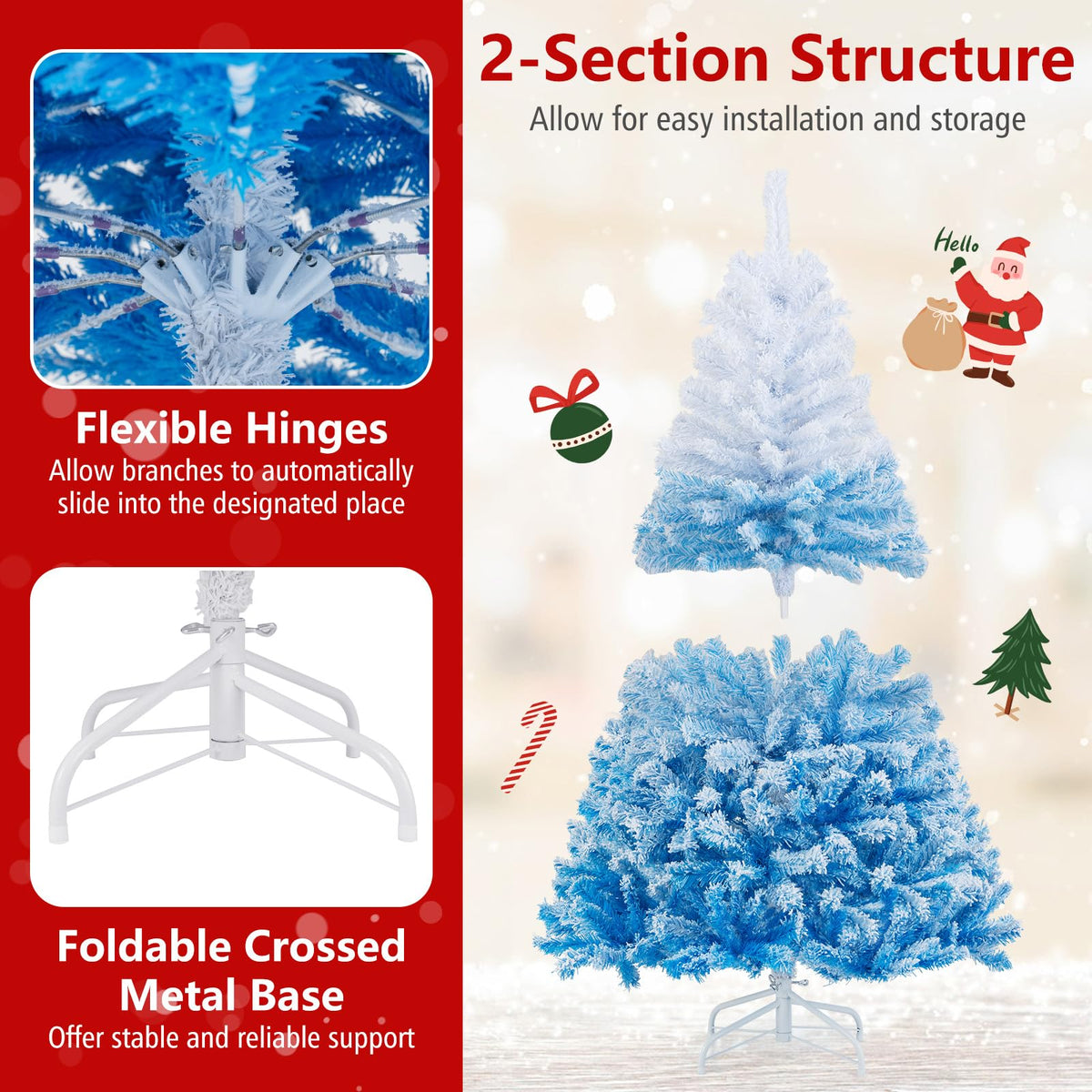 Goflame Pre-Lit Snow Flocked Christmas Tree | Artificial Hinged Xmas Full Tree