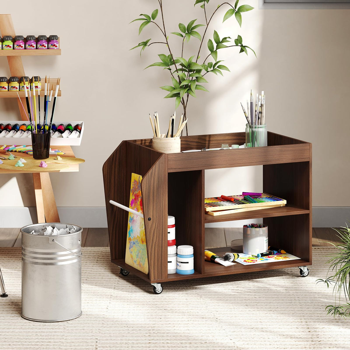 Goflame Rolling End Table with Storage