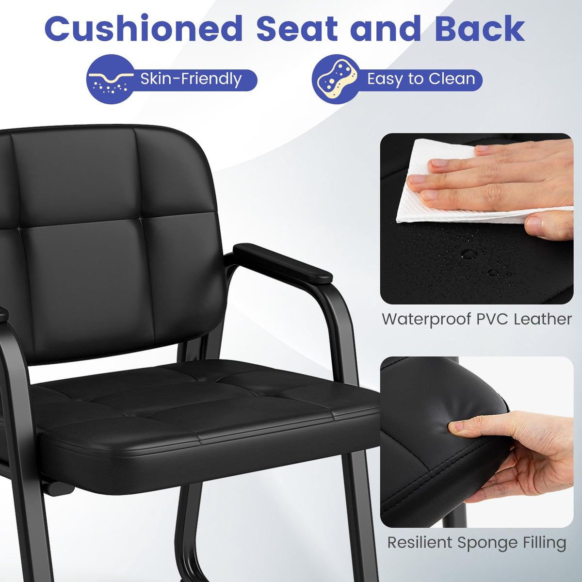 Goflame Waiting Room Leather Office Reception Chairs with Padded Armrests