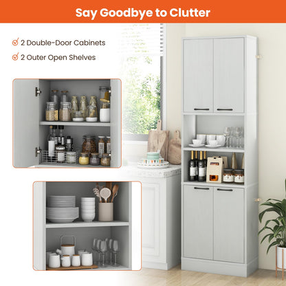 Goflame Kitchen Pantry Cabinet, 75” Tall Freestanding Cupboard with Doors & Shelves