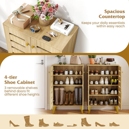 Goflame Shoe Cabinet with Doors 4-Tier Freestanding Shoe Organizer Cabinet