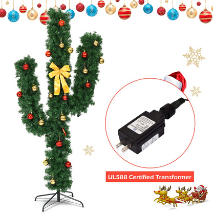 Goflame Pre-Lit Artificial Cactus Christmas Tree with LED Lights and Ball Ornaments - GoflameUS