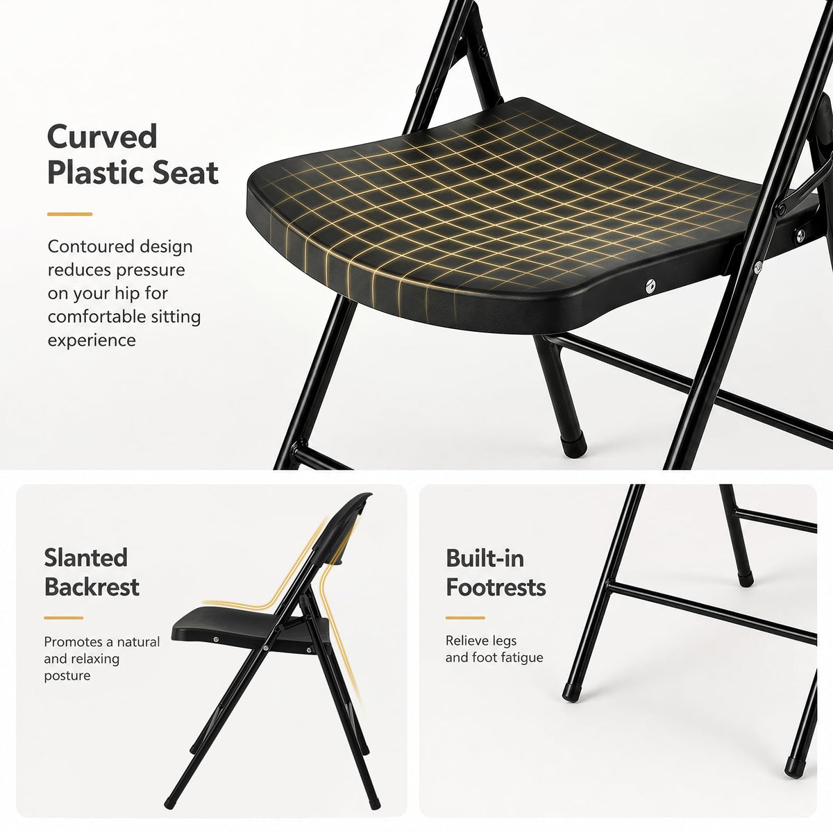Goflame Plastic Folding Chair | Portable Stackable Commercial Seats with Ergonomic Backrest