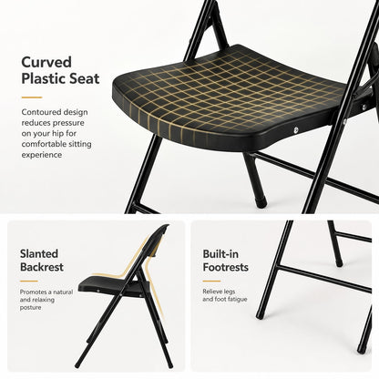 Goflame Plastic Folding Chair | Portable Stackable Commercial Seats with Ergonomic Backrest