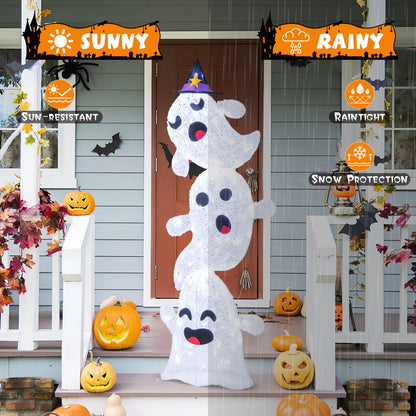 Goflame 4 Ft Halloween Decorations Outdoor Stacked Ghosts, Free-Standing Cute Yard Decorations