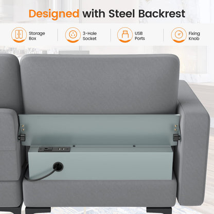 Goflame 97" Sectional Sofa Couch, 3-Seater Modular Sleeper with USB Ports