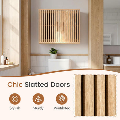 Goflame Wall Mounted Wooden Medicine Cabinet with 2 Slatted Doors