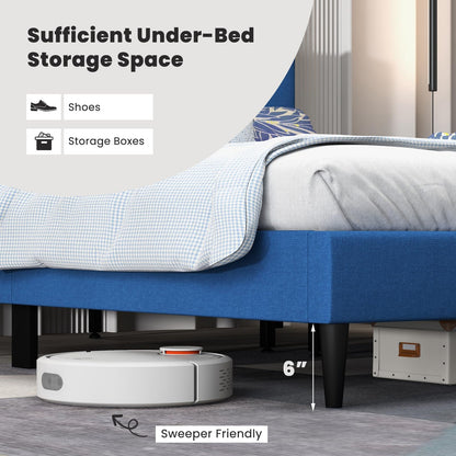 Goflame Queen/Twin Size Platform Bed Frame with Button Tufted Headboard and Wooden Slats