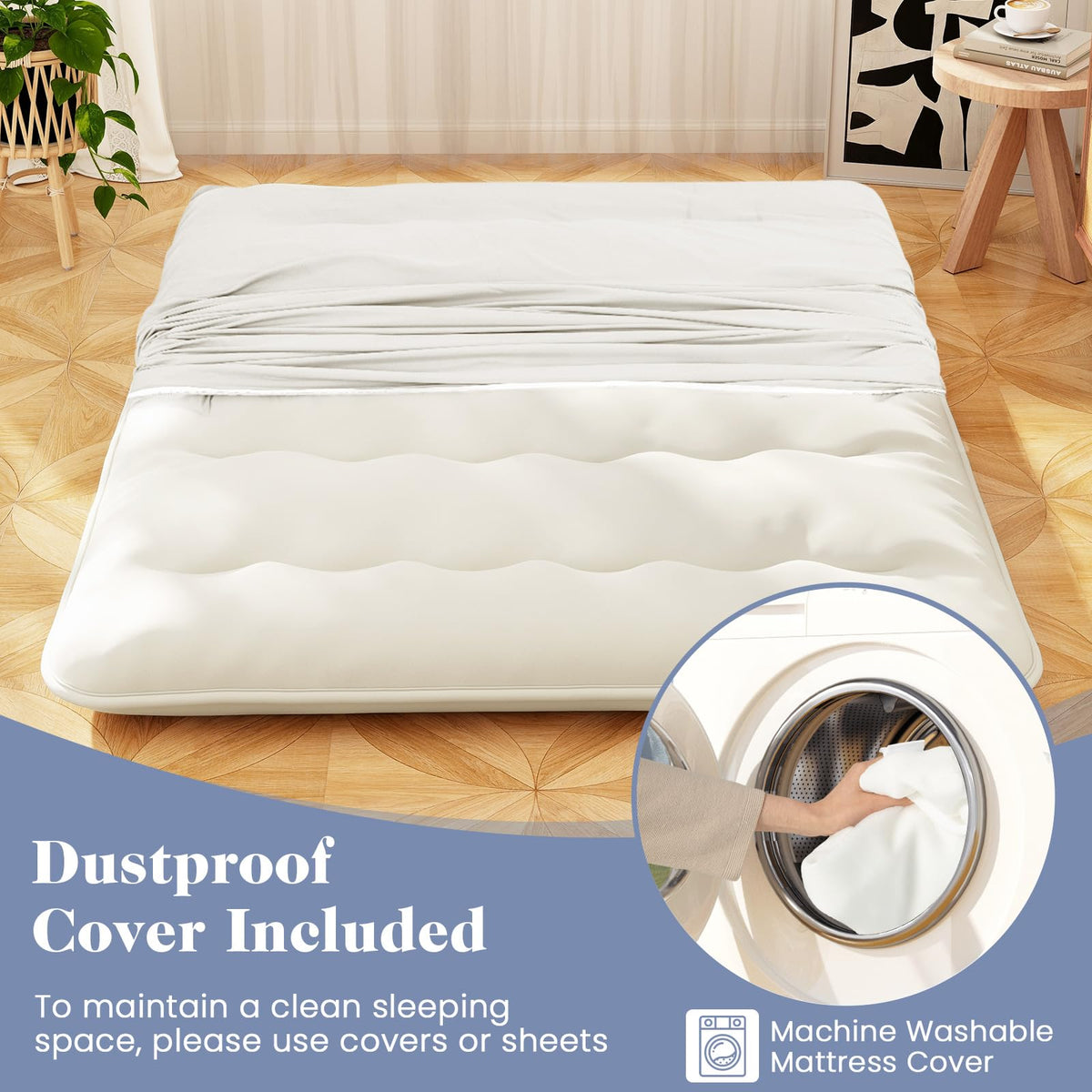 Goflame Japanese Floor Mattress, 4 Inch Futon Mattress with Washable Cover & Storage Bag