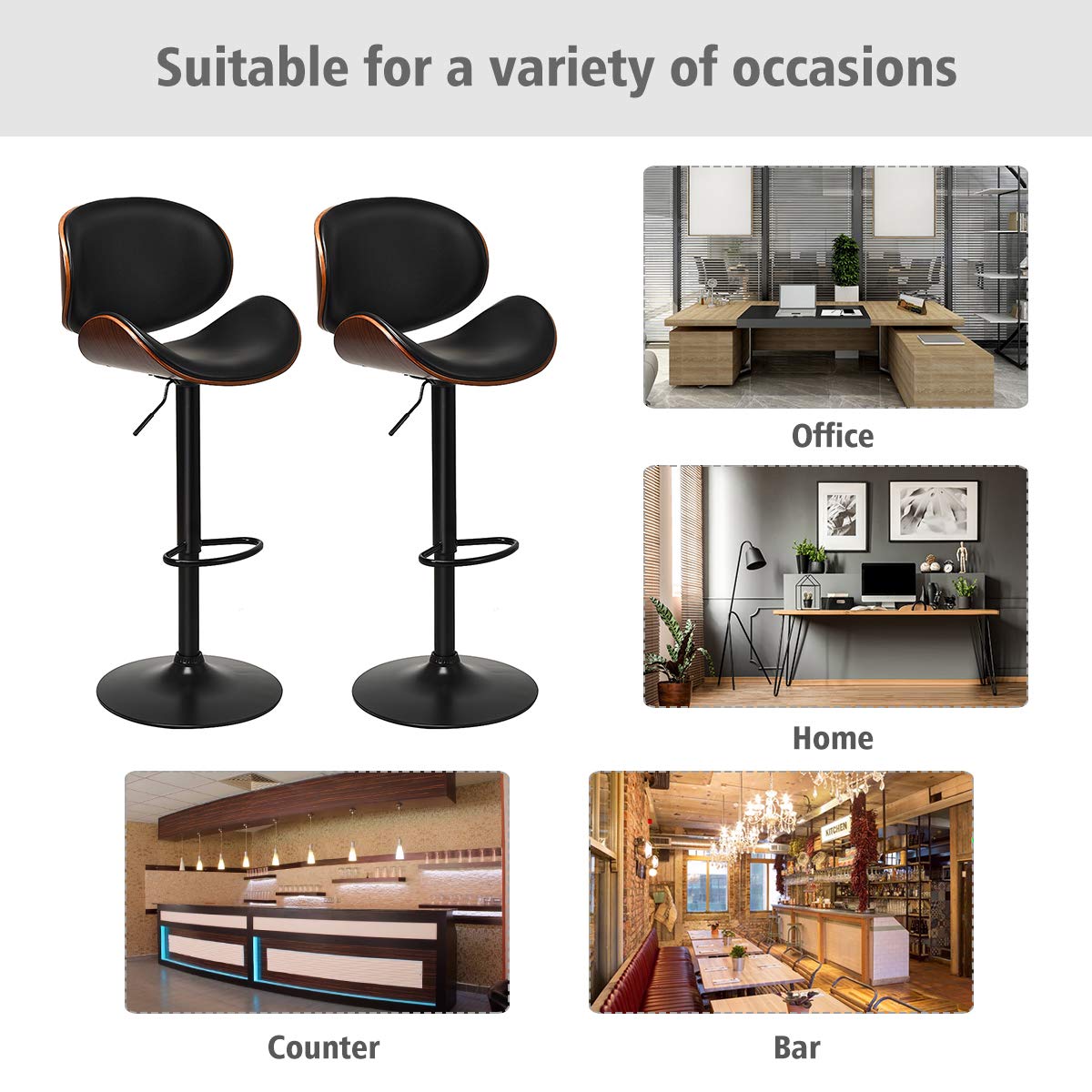 Goflame Bar Stools Set of 2, Adjustable Swivel Barstools with Back