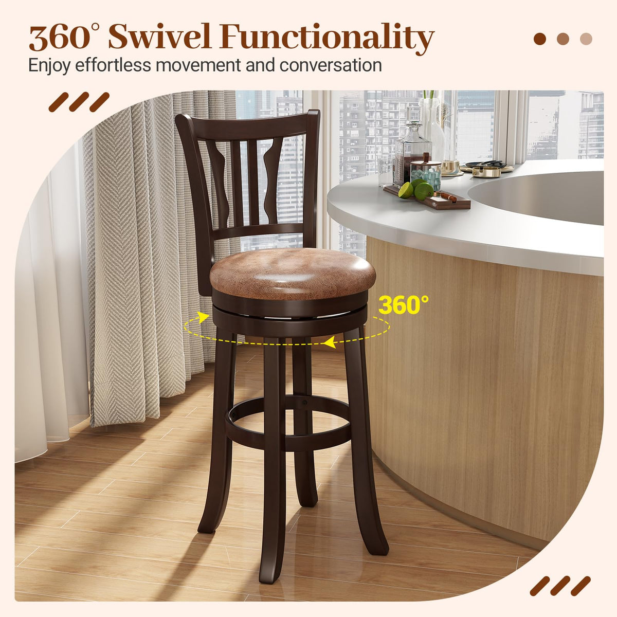 Goflame 30" Upholstered Bar Height Swivel Bar Stools Set of 2/4 with Back and Solid Rubber Frame