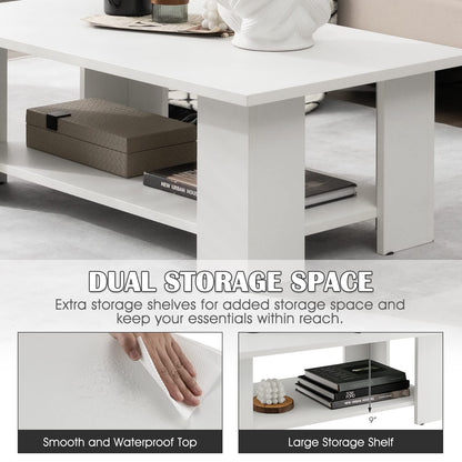 Goflame Wood Coffee Table w/Storage Shelf, 36"L 2-Tier Large Modern Tea Table, White