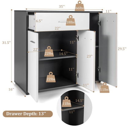 Goflame Buffet Cabinet with Storage, 3 Door Kitchen Cupboard with Large Drawer, Adjustable Shelf